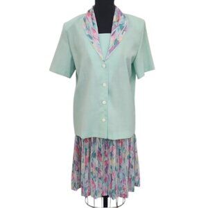 Vintage Nancy II Mint Blazer & Pastel Pleated Skirt Set Size 14P